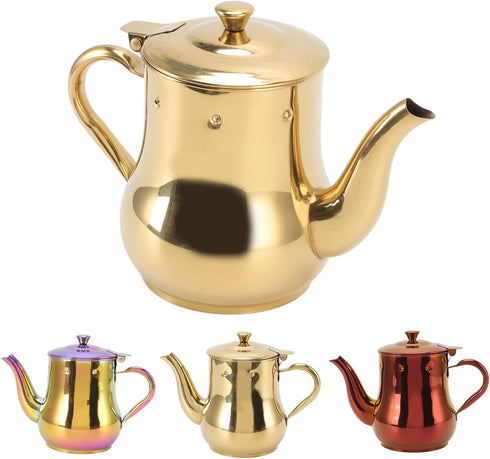 Stainless Steel Tea Pot With Filter Rust Proof Durable Oil Strainer Pot For Hotels Restaurants Homes 850ml Tea Kettle (golden)...