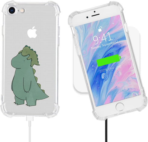 Cute Small Dinosaur Phone Case Compatible with iPhone 7/8/SE 2020, Clear Animal Design Soft TPU Bumper Cover and Flexible Full Body Protection Sho...