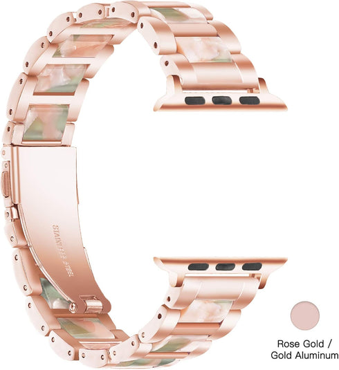 Light Apple Watch Band - Resin with Stainless Steel Luxury iWatch Band Compatible with Apple Watch Ultra Series 9 Series 8 Series 7 Series SE 6 5 ...