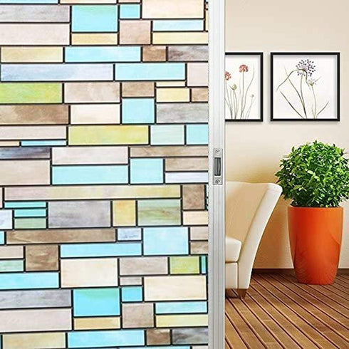 Niviy Privacy Window Film Non-Adhesive Removable Static Cling Glass Film Stained Glass Window Film for Home Kitchen Office...