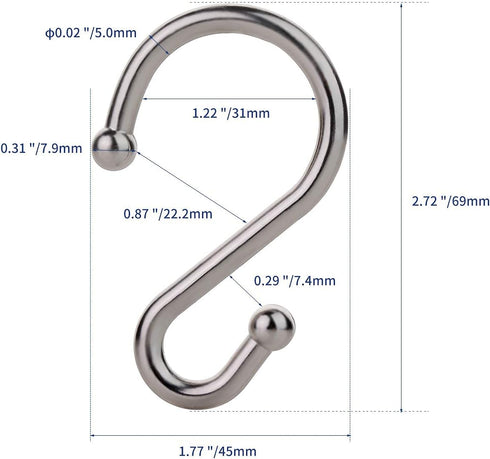 Metal Shower Curtain Hooks?Set of 12 Rings?Rust Resistant S Shaped Hooks Hangers for Shower Curtains, Kitchen Utensils, Clothing, Towels, etc. (Ni...