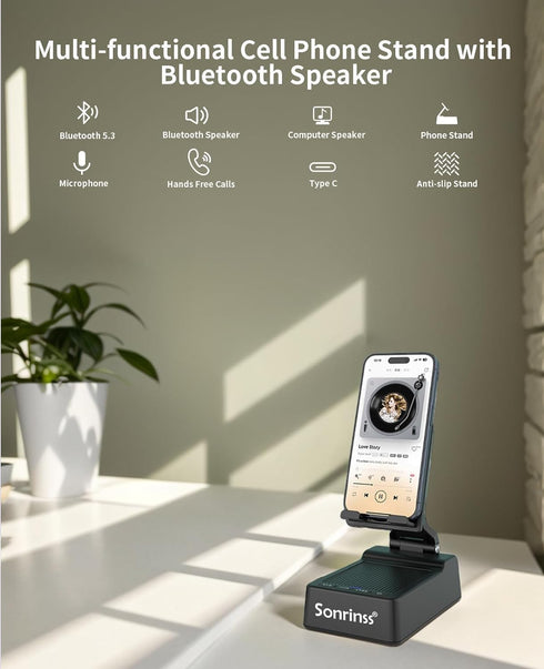 Wireless Bluetooth Speakers with phone Stand? Portable cell phone holder with bluetooth speaker for Home,Office,Outdoor?Gifts for men women (Black...