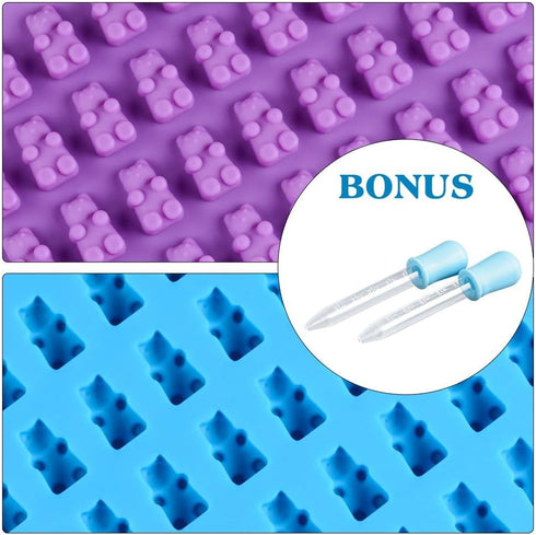 Gummy Molds Bear Candy Silicone - Mini Size Chocolate Gummy Molds with 2 Droppers Nonstick Food Grade Silicone Pack of 4...