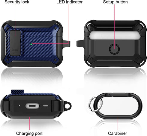 Airpods Pro Case Cover for Men Lock with Cleaner kit, Military Armor Series Full-Body AirPod Pro Case with Keychain Cool Air Pod Pro Shockproof Pr...