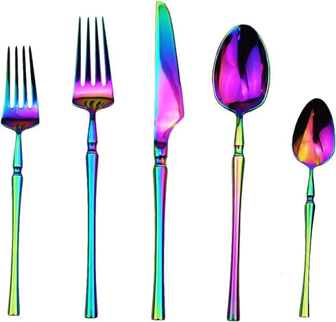 Gugrida Rainbow Silverware Set, 5-Piece 18/10 Stainless Steel Flatware Cutlery Set for 1,Mirror Finish, Ideal for Wedding Festival Party Home Kitc...
