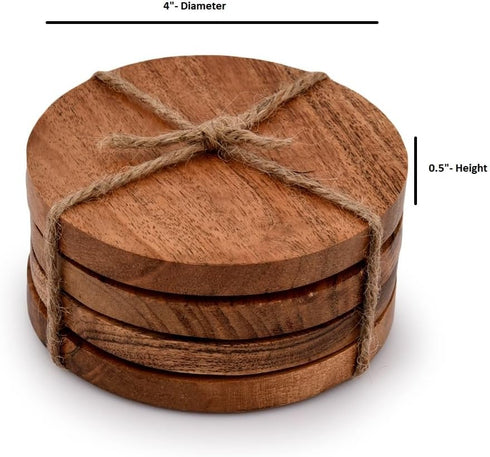 Samhita Acacia Wood Round Coasters Protection Tabletop,Countertop and Surfaces from Water Marks or Damage | Home & Office Decor | Housewarming Gif...