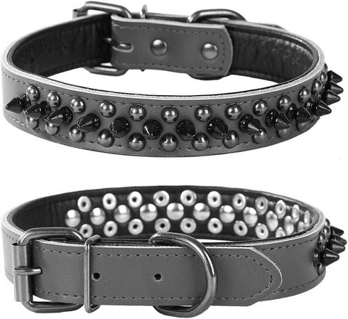 Adjustable Genuine Leather Spiked Studded Dog Collars for Small Medium Large Pets Like Pit Bull Bulldog Pugs Husky (S, Black1)...