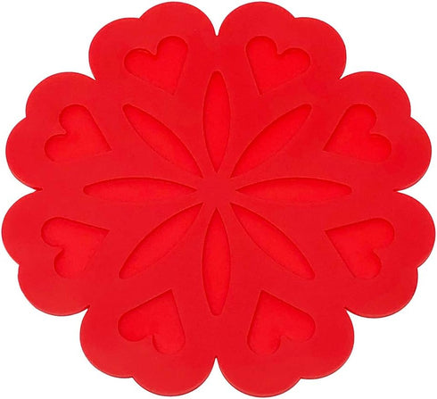 Allydrew, Multi-use Durable Flexible Non-Slip Insulated Trivet Silicone Pot Holders, Set of 4, Red Hearts...