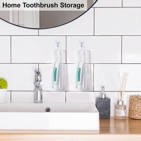 Toothbrush Case 2 Packs, Transparent Toothbrush Travel Case, Plastic Toothbrush Holder Travel Size, 7.87 x 2.36x 1.18 inches Portable Toothbrush C...