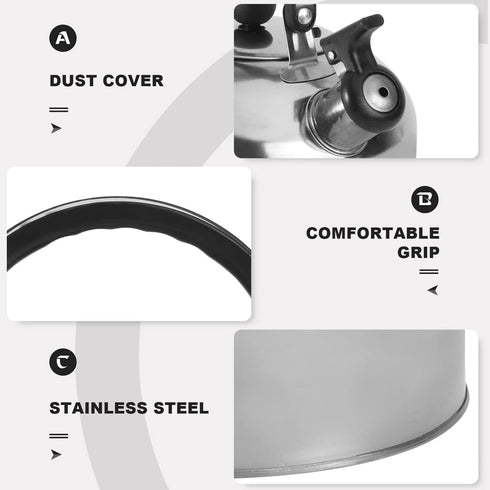 Amosfun 2L Whistling Tea Kettle 7.8 Inch Bottom Stainless Steel Stove Top Teapot with Ergonomic Handle, Milk Warmer for Stovetop Induction Gas Sto...