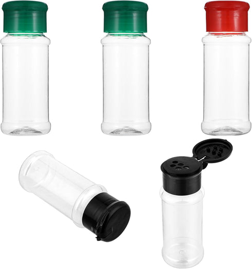 5 PCS Plastic Seasoning Containers with Shaker Lids 3oz Empty Spice Jars to Pour or Shake Storage Portable Black Red Green Clear Seasoning Bottles...