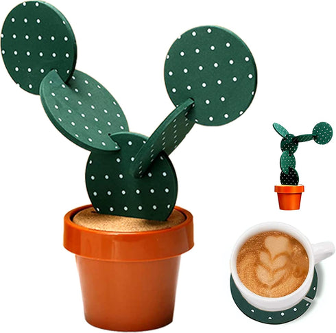 Cactus Coasters Set for Drinks of 6 Pieces,Funny Coasters Cactus Gift with Flowerpot Holder for Home Office Bar Decor...