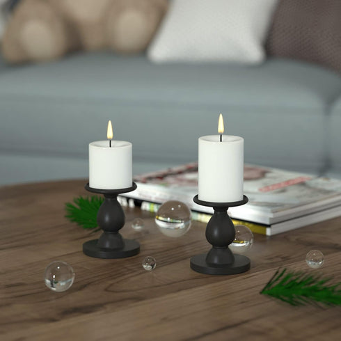 Matte Black Iron Candle Holder for Pillar Candles - Modern Table Centerpiece and Farmhouse Decor - 4.5"...