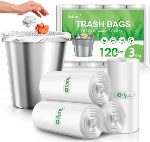 3 Gallon 120 Counts (fit 2.6-3.3 Gal) Small Trash Bags Garbage Bags by RayPard, 10-12 Liter Waste Basket Liner Fit 2.6,3.1,3.2,3.3 Gal Trash Can f...