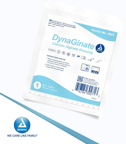 Dynarex DynaGinate Calcium Alginate Wound Dressing - Sterile, Non-Stick Topical Wound Pads - Absorbent Gel Patches for Moderate to High Exuding Cu...