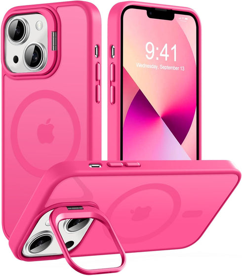 Magnetic for iPhone 13 Case & iPhone 14 case, Compatible with Magsafe, Built-in Stash Stand, Matte Scratch-Resistant Back Cover Shockproof Phone C...
