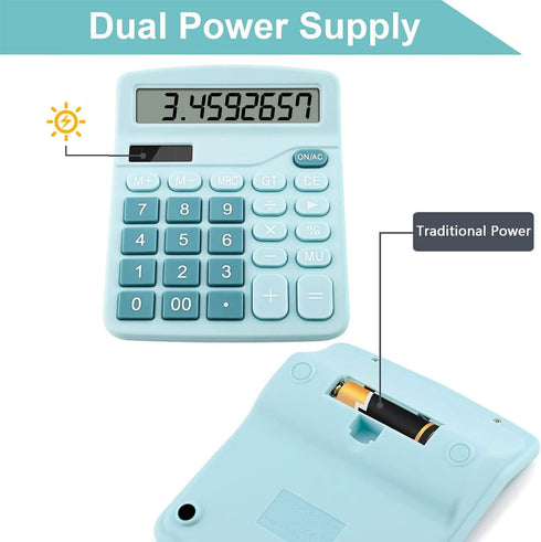 Office Calculators Desktop, 12-Digit Dual Power Cute Calculator with Large LCD Display Big Button for Office Home and School (Blue)...
