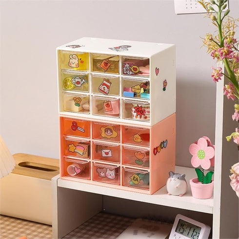 9 Mini Drawer Sticker Storage Organizer, Small Drawer Organizer for Desk, Plastic Desktop Drawer Organizer Removable, Teacher Toolbox for DIY Art ...