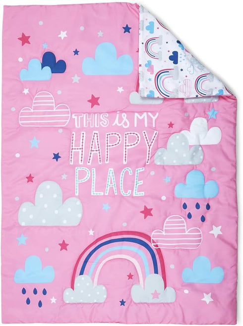 Funhouse Let's Chase Rainbows 4 Piece Toddler Bedding Set – Includes Comforter, Sheet Set – Fitted + Top Sheet + Reversible Pillowcase for Girls B...