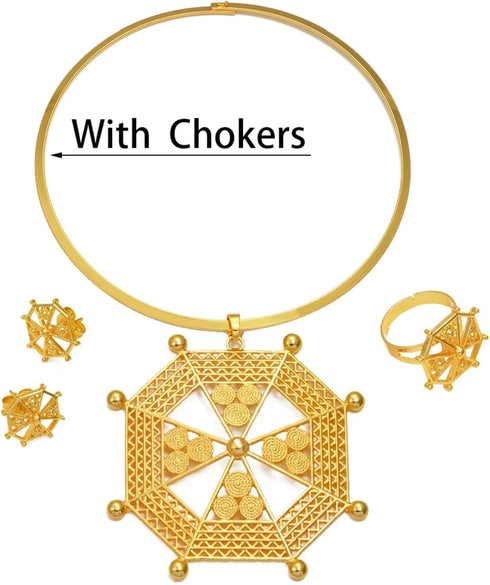Ethiopian Jewelry Set Chokers - Ethiopian Jewelry - Ethiopian Jewelry for Women Set - Ethiopian Eritrea Jewelry Sets Necklaces Earrings Ring for W...