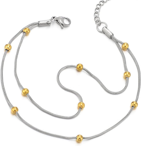 COOLSTEELANDBEYOND Stainless Steel Two-row Doubel Chain Anklet Bracelet with Charms of Balls Gold and Silver...