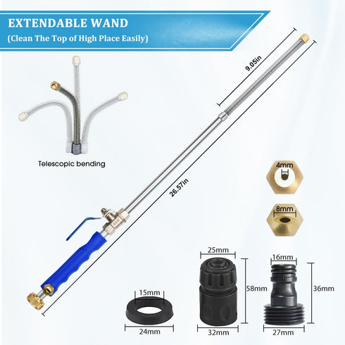 Yiliaw High Pressure Power Washer Wand Extendable Hydro Jet Water Hose Nozzle Flexible Watering Sprayer Cleaning Tool for Garden Gutter Patio Car ...