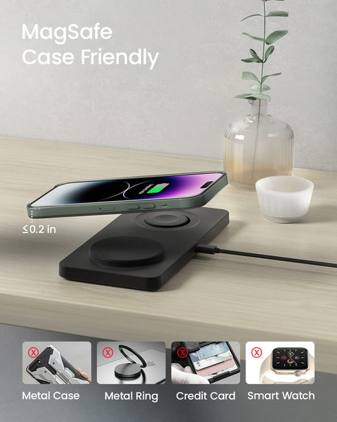 Wireless Charging Pad for Apple - Magnetic 2 in 1 Charger for iPhone 15/14/13/12 Pro Max/Pro/Mini, Apple Watch Ultra/8/7/6/SE/5/4/3, AirPods 3/Pro...