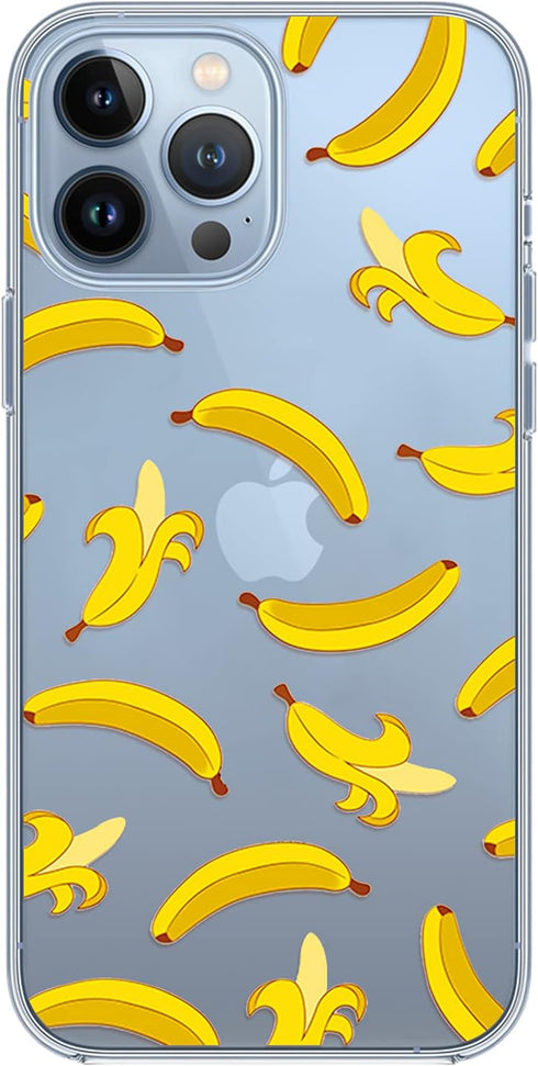 Blingy's for iPhone 13 Pro Case (6.1 inch), Fun Banana Style Cute Cartoon Pattern Tropical Fruits Design Transparent Soft TPU Protective Clear Cas...