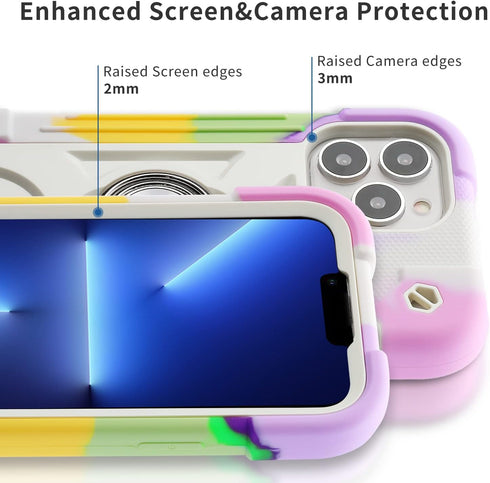 for iPhone 13 Pro Max Case 6.7 Inch with Ring Stand, with 2 Pack Glass Screen Protector + 1 Pack Camera Lens Protector,Heavy-Duty Shockproof Cover...