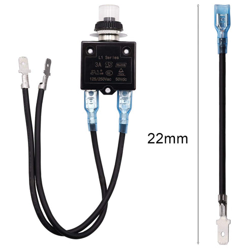 Tnisesm 3A Push Button Circuit Breaker 125/250V AC 50V DC, L1 Series Manual Reset Thermal Circuit Breaker with 19cm Wire Leads, 6.3mm Female Spade...