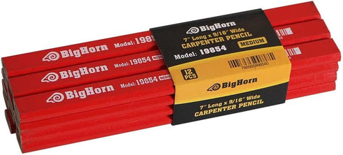 Big Horn 19854 7" Long x 9/16" Wide Carpenter's Pencil - 12/Pack...