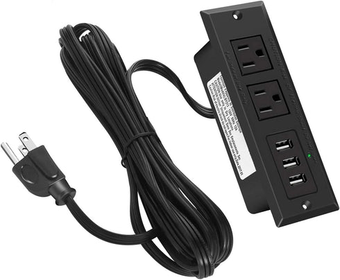 CCCEI Furniture Recessed Power Strip, Black Desk Outlet with USB Ports, in Conference Desktop Flush Mount Plug, 6 ft Extension Cord....