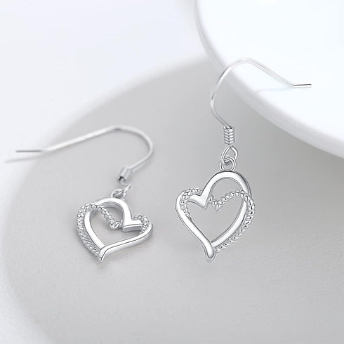 Open Heart Dangle Drop Earrings for Women Sterling Silver Twisted Forever Love Heart White Gold Plated Hook Earrings for Mother’s Day Birthday Gif...