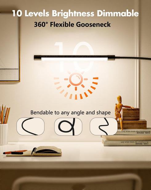 JHD LED Desk Lamp with Clamp - Adjustable 3 Modes, 10 Brightness Levels, USB Eye Caring Flexible Gooseneck Desk Light, Perfect for Home Office, Do...