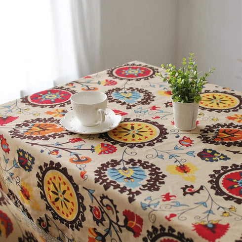 Aothpher Modern Boho Floral Jacquard Washable Tablecloths with Lace for Dining Table, 54x70 Inches...