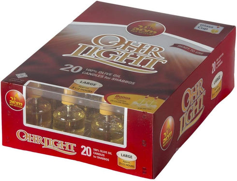 Shabbat Oil Candles - Large Ohr Lights Pre-Filled Oil Shabbos Candles - 20 Pack...