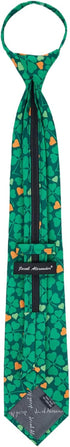 Jacob Alexander Men's Happy Saint Patrick's Day Four-Leaf Clover Hearts Pattern Pre-Tied Zipper Neck Tie - Green...