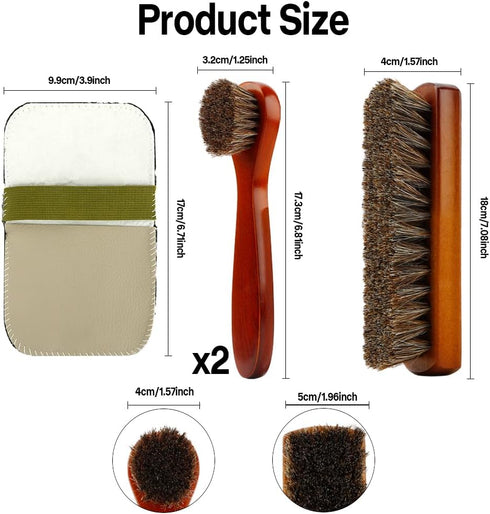 Shoe Brush, 4 Pieces Horsehair Shoe Brush, Shoe Brush Polish Kit, Horse Hair Brush for Leather Cleaner Brush with Shoe Shine Cloth Leather Shoes B...