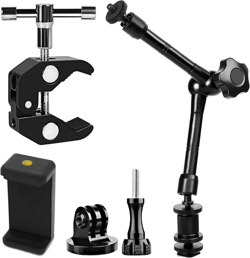 Camera Magic Arm articulating arm- 11 Inch Metal Adjustable Friction Articulated arm with Super Clamp/Phone Clip, for Various Action Camera/DSLR/L...