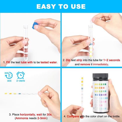 8 in 1 Aquarium Test Kit Fish Tank Test Strips Accurate Water Quality Testing Strips for Ammonia PH Total Alkalinity Carbonate Hardness Free Chlor...