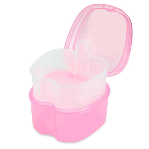 Dental Orthodontic Retainer Container Cleaning Case,Denture Bath Box Case Cup Holder, Mouthguard Storage Soaking Case - Pink...
