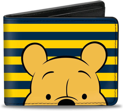 Buckle-Down Men's Disney Wallet, Bifold, Winnie The Pooh Eyes Stripe Navy Golden Yellow, Vegan Leather, 4.0" x 3.5"...