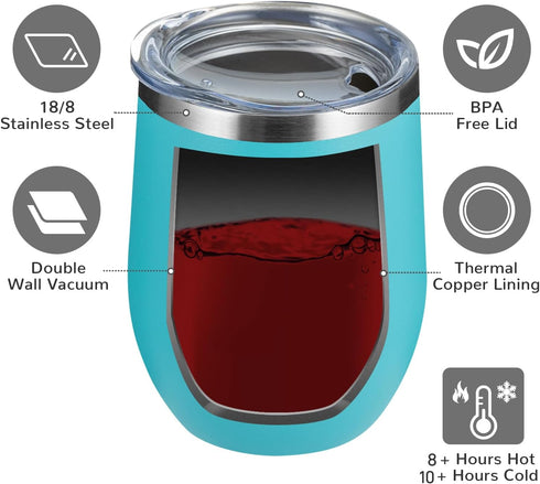 MEWAY Stemless 12 OZ Wine Tumbler Glasses with Lid -Insulated Double Wall Vacuum Stainless Steel Travel Tumbler with Straw,for Woman Under 10 doll...