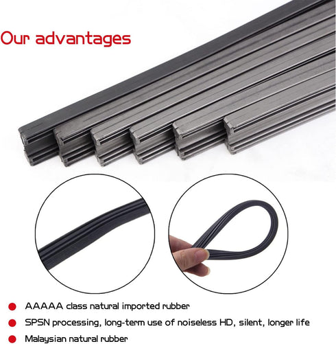 4-Piece Bracketless Wiper Rubber Filler Strip, 26 Inch Size Adjustable Wiper Substitution Rubber, Suitable for Front, Rear Windshield, Doors, Wind...
