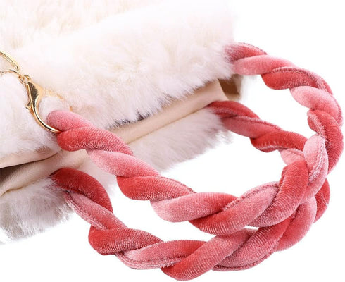 Cherry Fluffy Shoulder Bag Plush Handbag,Female Handbag Cute Coin Purse Square Bag Chains Bag Crossbody Bag Women Shoulder Bag Purse Large Capacit...