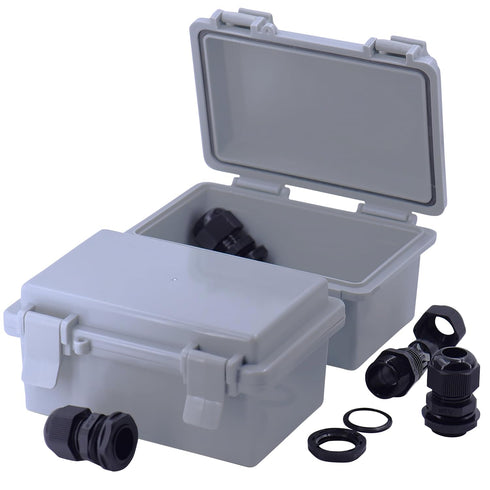 Hinged Waterproof Outdoor Electrical Box with Latches - IP65 Waterproof ABS Plastic - 5.9" x 3.9" x 2.8" inch (2 Pc) | NPT Cable Glands - 1/2" (4 ...