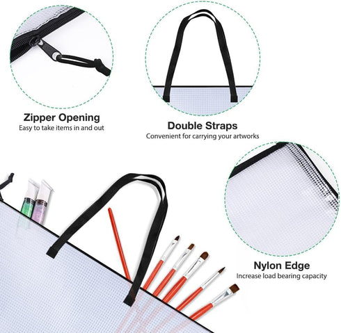 Opret 2 Pack 19x25 inch Art Portfolio Bags, Artwork Storage Case with Handle and Zipper Vinly Mesh Folder Organizers for Bulletin Boards, Scrapboo...