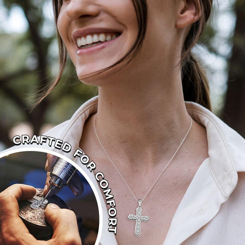 925 Sterling Silver Cross Pendant for Men & Women - Cubic Zirconia Cross Pendants Silver Cross Jewelry - Catholic Faith Religious Christian Birthd...