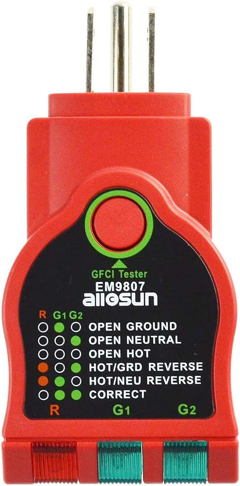 ALLOSUN EM9807 GFCI North American AC Electrical Outlet Receptacles Socket Tester, RED...