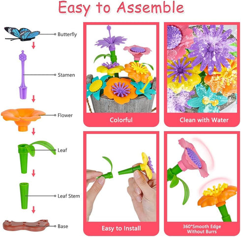Flower Garden Building Toys, Girl Toys Build a Garden, 144 PCS Flower Pretend Gardening Gift for Kids, Floral Arrangement Playset for Age 3 4 5 6 ...